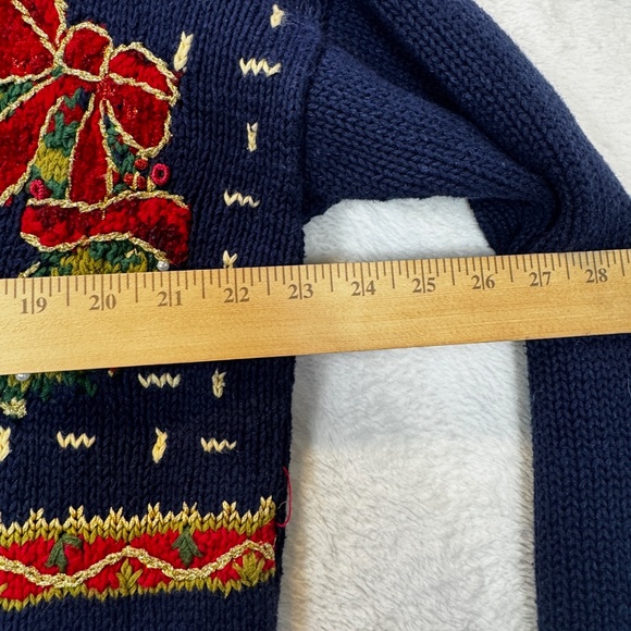 Handmade Christmas Cardigan Womens Size XL Blue Embellished V-Neck Grandmacore - Picture 3 of 8